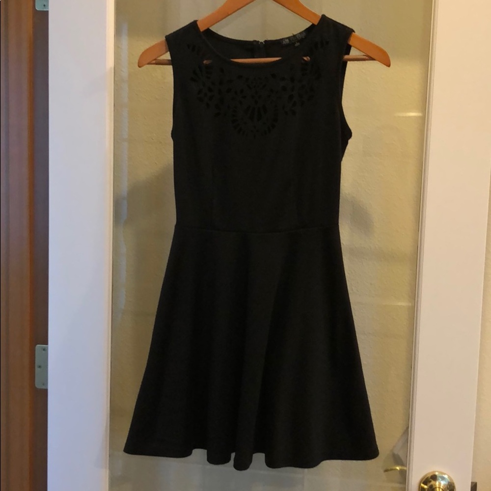Chest cut out black skater dress